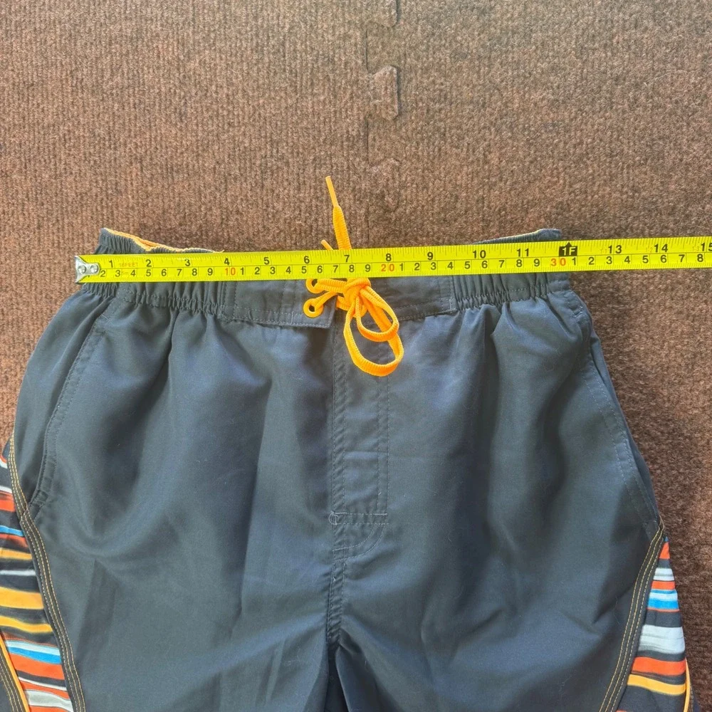 Nike Mens Swim Trunks Small Black Orange Striped Board Shorts Mesh Lined A+ beac